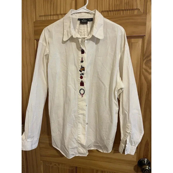 Woolrich Tops - Vintage Woolrich Embroidered Christmas Button Up Shirt Size XL Women 100% Cotton